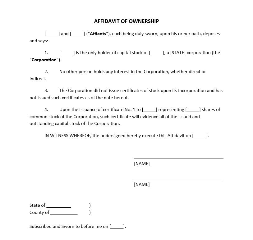 Affidavit of Ownership Template Legal GPS